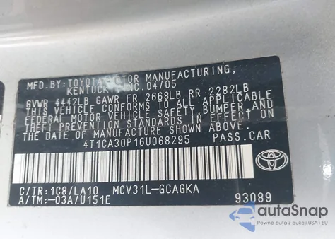2006 Toyota Camry Solara Sle V6 from USA, damaged, VIN 4T1CA30P16U068295